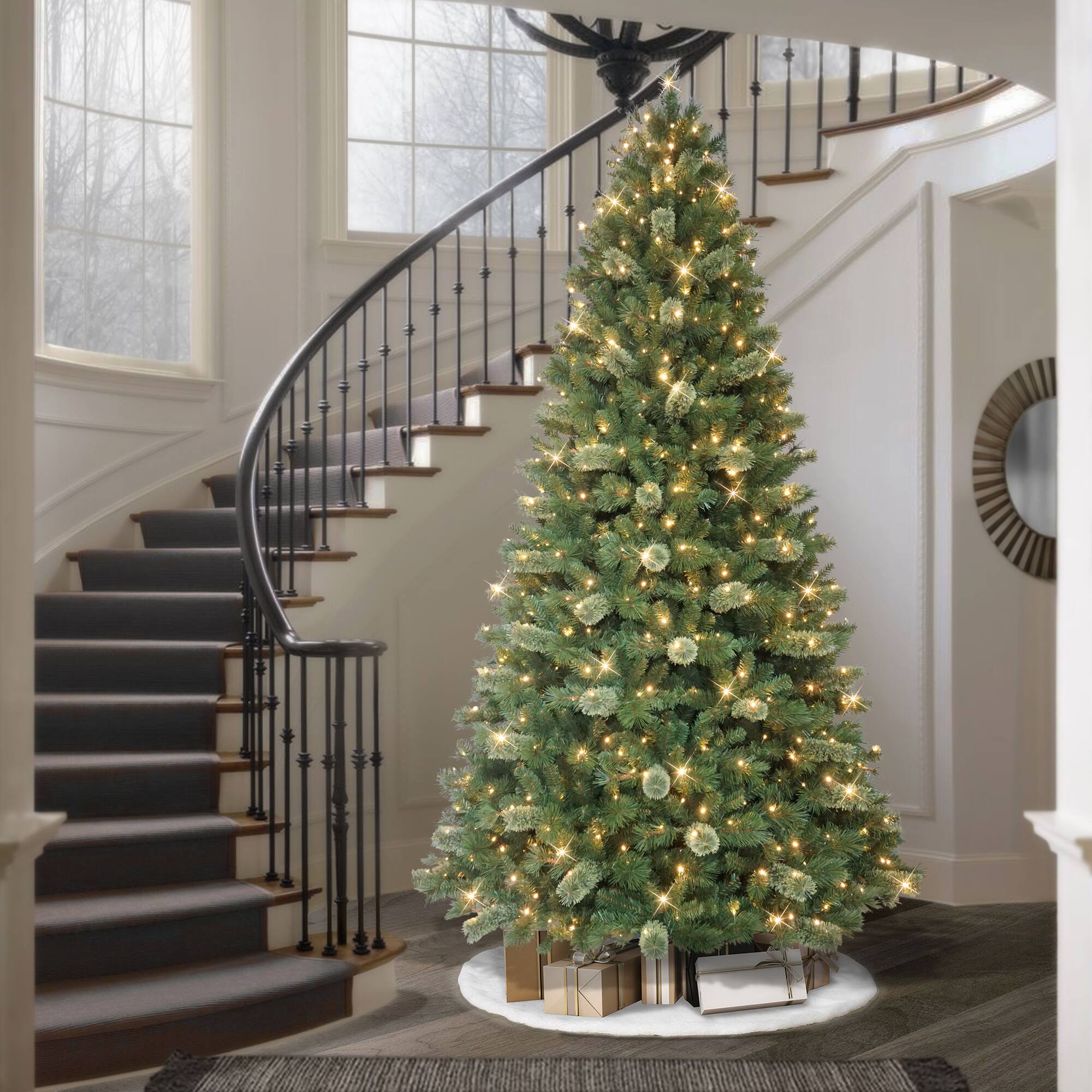 9ft. Pre-Lit Green Artificial Teton Pine Tree, Warm White LED Lights